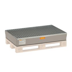 GFK-Paletten-Auffangwanne 150 CEMO, für Euro-Paletten, B 1200 x T x 800 x H 190 mm, mit verzinktem Gitterrost