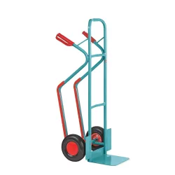 Stapelkarre Ameise®, Stahl, mit Gleitkufen, TK 250 kg, Schaufel BxT 320 x 250 mm, Luft-Bereifung