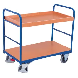 Etagenwagen, Stahl/MDF-Platte, Enzianblau/Buche-Dekor, 2 Etagen, 965 x 555 mm, EasySTOP, bis 250 kg