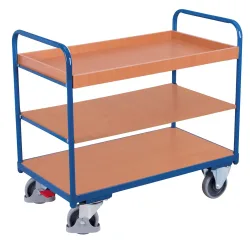 Etagenwagen, Stahl/MDF-Platte, Enzianblau/Buche-Dekor, 3 Etagen, 1200 x 800 mm, EasySTOP, bis 250 kg