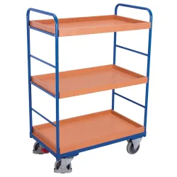 Etagenwagen, Stahl/MDF-Platte, Enzianblau/Buche-Dekor, 3 Etagen, 965 x 655 mm, EasySTOP, bis 250 kg