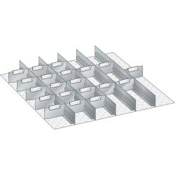 Schubladeneinteilungsmaterial-Set, 5 Schlitzwände und 20 Trennbleche, 25-teilig, für Fronthöhe 75 mm LISTA