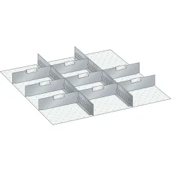 Schubladeneinteilungsmaterial-Set, 2 Schlitzwände und 8 Trennbleche, 10-teilig, für Fronthöhe 100, 125 mm LISTA