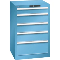 LISTA Schubladenschrank 27x27E, (BxTxH) 564x572x850mm, 5 Schubladen, 1 x 100 / 3 x 150 / 1 x 200, lichtblau, RFID Lock