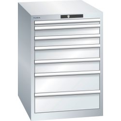 LISTA Schubladenschrank 27x36E, (BxTxH) 564x725x800mm, 7 Schubladen, Fronthöhen 50-150mm, lichtgrau, AUTO Lock