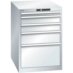 LISTA Schubladenschrank 27x36E, (BxTxH) 564x725x800mm, 5 Schubladen, Fronthöhen 50-300mm, lichtgrau, AUTO Lock