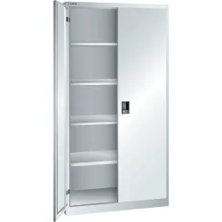 Flügeltürenschrank, HxBxT 1950 x 1000 x 580 mm, Leergehäuse mit 4 Fachböden, lichtgrau LISTA