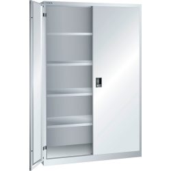 Flügeltürschrank, Vollblechtüren, HxB 1950 x 1250 mm, Tiefe 580 mm, lichtgrau RAL 7035 LISTA