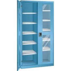 LISTA Flügeltürschrank mit Sichtfenster, (BxTxH) 1000x500x1950mm, 10 Verstellböden, lichtblau, CODE Lock