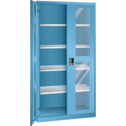 LISTA Flügeltürschrank mit Sichtfenster, (BxTxH) 1000x500x1950mm, 4 Verstellböden, lichtblau, KEY Lock