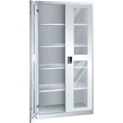 LISTA Flügeltürschrank mit Sichtfenster, (BxTxH) 1000x400x1950mm, 4 Verstellböden, lichtgrau, RFID Lock