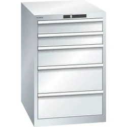 Schubladenschrank, 5 Schubladen, BxTxH 564 x 724 x 850 mm, lichtgrau LISTA