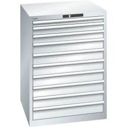 LISTA Schubladenschrank 36x36E, (BxTxH) 717x725x1000mm, 10 Schubladen, 1 x 50 / 2 x 75 / 7 x 100, lichtgrau, CODE Lock