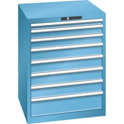 LISTA Schubladenschrank 36x36E, (BxTxH) 717x725x850mm, 8 Schubladen, Fronthöhen 50-150mm, lichtblau, CODE Lock
