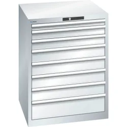 LISTA Schubladenschrank 36x36E, (BxTxH) 717x725x850mm, 8 Schubladen, Fronthöhen 50-150mm, lichtgrau, RFID Lock