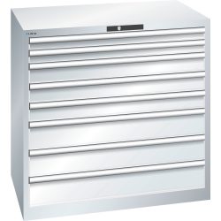 LISTA Schubladenschrank 54x36E, (BxTxH) 1023x725x1000mm, 8 Schubladen, 2 x 75 / 3 x 100 / 3 x 150, lichtgrau, CODE Lock