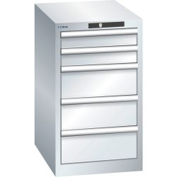 LISTA Schubladenschrank 18x27E, (BxTxH) 411x572x700mm, 5 Schubladen, 2 x 75 / 3 x 150, lichtgrau, KEY Lock