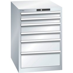 LISTA Schubladenschrank 27x36E, (BxTxH) 564x725x800mm, 6 Schubladen, Fronthöhen 75-200mm, lichtgrau, RFID Lock