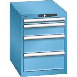 LISTA Schubladenschrank 18x27E, (BxTxH) 411x572x533mm, 4 Schubladen, 1 x 50 / 1 x 100 / 2 x 150, lichtblau, KEY Lock
