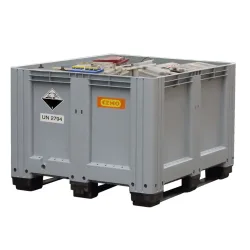 Cemo Altbatterie-Box, Hart-Polyethylen (PEHD), grau/orange, B 1200 x T 1000 x H 760 mm, 610 l, bis 600 kg