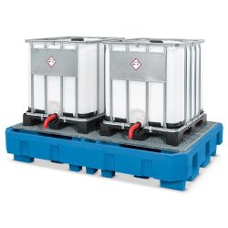 asecos® Auffangwanne aus PE für IBC-Container, integrierter Abfüllbereich, HxBxT 450 x 2.460 x 1.800 mm, verzinkter Gitterrost