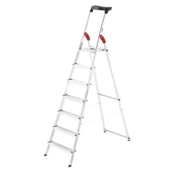 Hailo, Hailo L60 StandardLine 8160-707 Aluminium Stufen-Stehleiter inkl. Werkzeugablage Arbeitshöhe (max.): 3.25 m Silber, Rot,