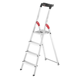 Hailo, Hailo L60 StandardLine 8160-407 Aluminium Stufen-Stehleiter inkl. Werkzeugablage Arbeitshöhe (max.): 2.6 m Silber, Rot,