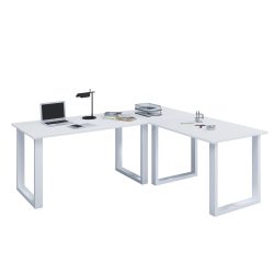 VCM Büro-Eckschreibtisch Lona, U-Fussgestell, Tischplatten BxT 2.200 x 800 und 1.900 x 800 mm, weiss