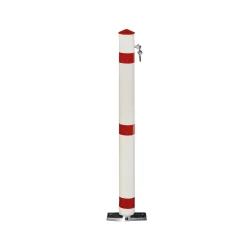 URBANUS Sperrpfosten aus Aluminium, umlegbar + automatisch aufrichtbar, Rundrohr Ø 76 mm mit Feuerwehr-Dreikant, rot/weiss