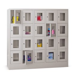 PAVOY Schliessfachschrank mit Sichtfenster, 5 x 4 Fächer, HxBxT 1.518 x 1.500 x 500 mm, lichtblau, lichtgrau