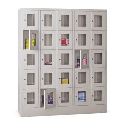 PAVOY Schliessfachschrank mit Sichtfenster, 5 x 5 Fächer, HxBxT 1.850 x 1.500 x 500 mm, enzianblau, lichtgrau