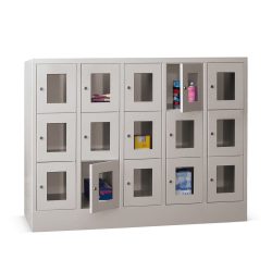 PAVOY Schliessfachschrank mit Sichtfenster, 5 x 3 Fächer, HxBxT 1.187 x 1.500 x 500 mm, lichtblau, lichtgrau