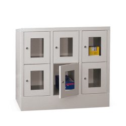PAVOY Schliessfachschrank mit Sichtfenster, 3 x 2 Fächer, HxBxT 855 x 900 x 500 mm, feuerrot, lichtgrau