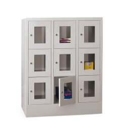 PAVOY Schliessfachschrank mit Sichtfenster, 3 x 3 Fächer, HxBxT 1.187 x 900 x 500 mm, anthrazitgrau, anthrazitgrau