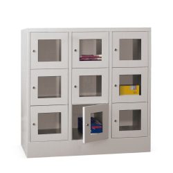 PAVOY Schliessfachschrank mit Sichtfenster, 3 x 3 Fächer, HxBxT 1.187 x 1.200 x 500 mm, anthrazitgrau, anthrazitgrau