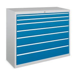 PAVOY Schubladenschrank, Höhe 1.000 mm, Schubladen 8x75 + 1x100 + 1x200 mm, Breite 715 mm, lichtgrau, rubinrot