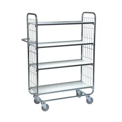 Verzinkter Etagenwagen, 4 Böden, LxBxH 1395 x 470 x 1590 mm, 4 Rollen, 2 feststellbar Kongamek