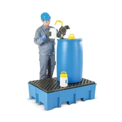 asecos® Auffangwanne aus PE mit Einfahrtaschen, 4x 200 l, HxBxT 300 x 1.235 x 1.235 mm, Gitterrost aus PE