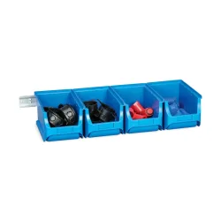 Allit Sichtlagerkasten-Set mit Halteschienen, 4 blaue Kästen Grösse 5