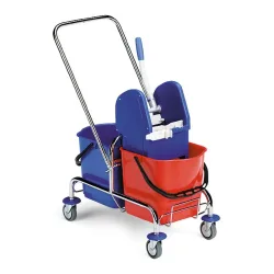 Doppelfahreimer Chrom II, 2 x 15 Liter Eimer, fahrbar, m. Mopppresse u. Schiebebügel