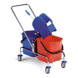 kaiserkraft Nasswischwagen, 2 x 25-l-Doppelfahreimer, schwenkbarer Mopp-Presse, Kunststoffeimer mit Bügel