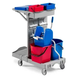 Reinigungswagen Poly II, 2x 15 Liter mit Mopp-Presse + 2x 4 Liter