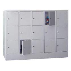 PAVOY Schliessfachschrank mit Zylinderschloss, 5 x 3 Fächern, HxBxT 1.187 x 1.500 x 500 mm, enzianblau, lichtgrau