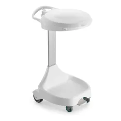 Mobiler Pedal-Abfallsackhalter Delta I, für 120-Liter-Säcke, 2 Räder + 2 Lenkrollen, Gestell weiss, Deckel blau