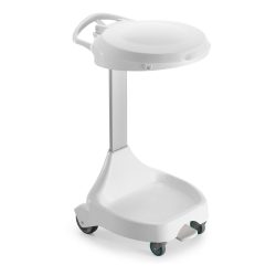 Mobiler Pedal-Abfallsackhalter Delta I, für 120-Liter-Säcke, 2 Räder + 2 Lenkrollen, Gestell weiss, Deckel blau