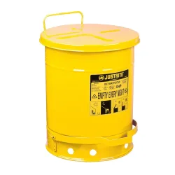 Justrite® Werkbank-Sammelbehälter, Fusspedal, gelb, 34 Liter