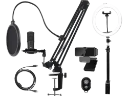 DELTACO Streaming Kit GAM-170 Webcam,Ring Light,Microphone