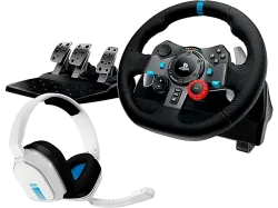 LOGITECH G29 Driving Force + Astro A10 Bundle, Rennlenkrad Pedale Gaming-Headset, Schwarz/Weiss/Blau