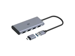 ISY IHU-5001 USB-A/C to 4x USB-A 3.2 Gen1Hub, Hub auf mit 4 Anschlüssen, Silber