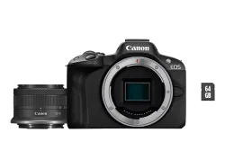 CANON EOS R50 Body + RF-S 18-45mm F4.5-6.3 IS STM SD-Karte Systemkamera mit Objektiv 18 - 45 mm, 7.5 cm Display Touchscreen, WLAN